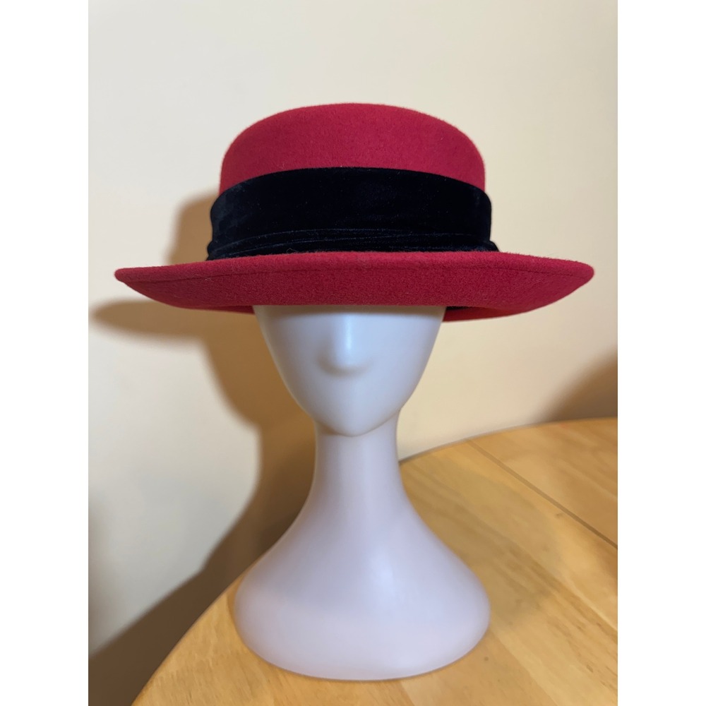 Vintage The Limited Red Wool Felt Hat Bollman Hat Co Black Velvet Band USA Made